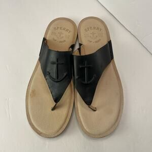 Sperry Flip Flop Thong Sandals Shoes Black 9.5 Nautical Beach Vacation Boat